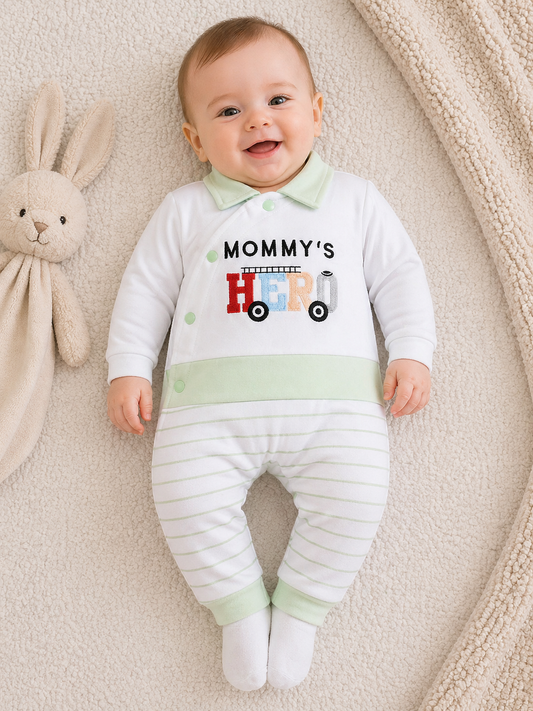 Mommy’s Hero Romper – White & Mint Green