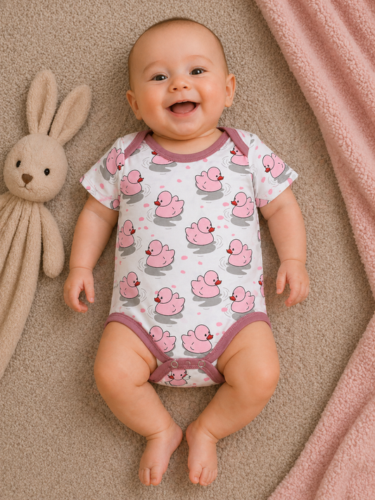 Mini Duck Bodysuit – Pink & Ivory