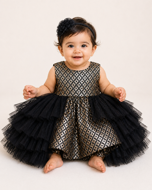 Infant Girls Net Fancy Frock -Black