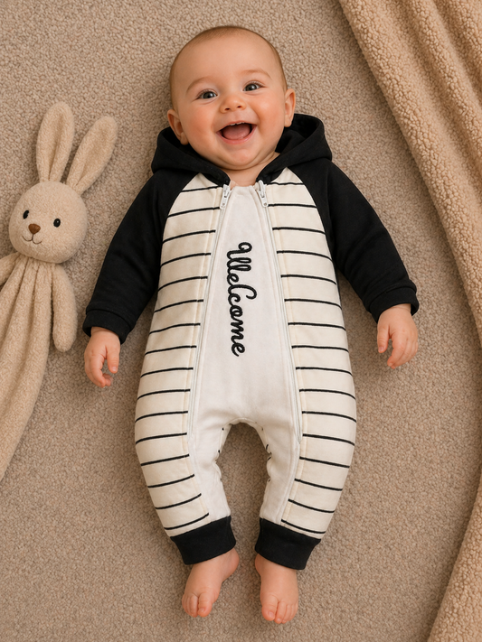 Mini Cozy Zip Hoodie Romper – Black Ivory