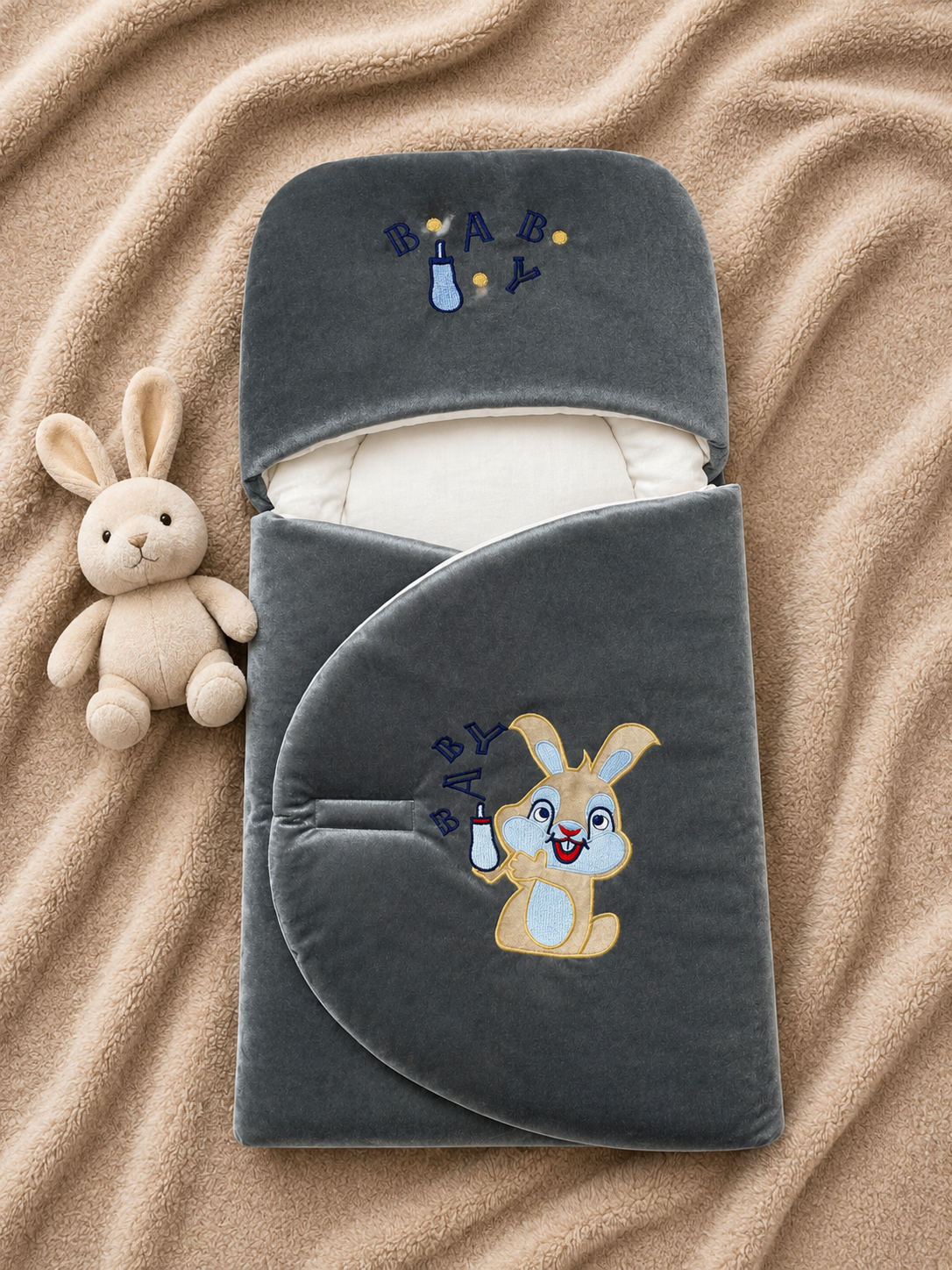 Royal Bunny Carry Nest – Charcoal Grey & Ivory