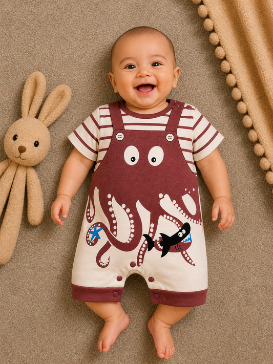 Ocean Octopus Romper – Cream & Rust Red