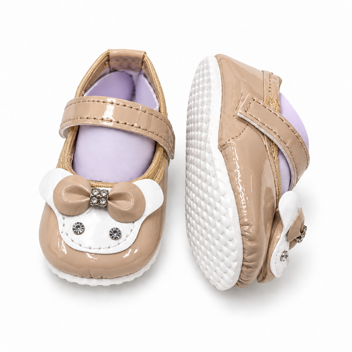 Bow Detail Baby Shoes – Beige & White