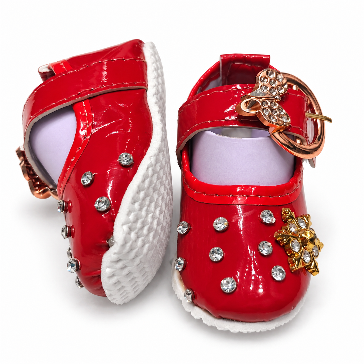 Rhinestone Charm Baby Shoes – Red