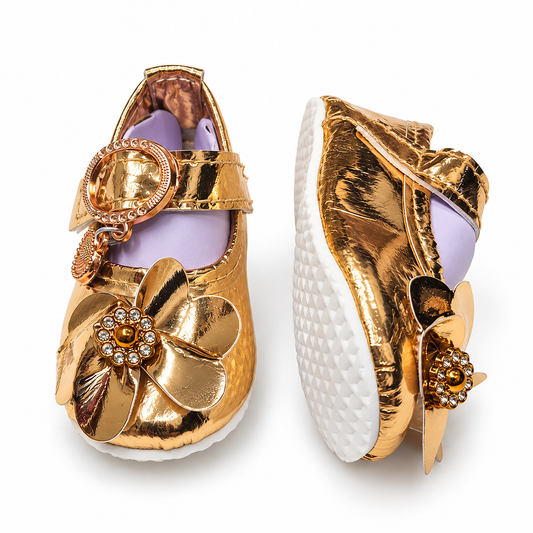 Rose-Gold Flower Baby Shoes