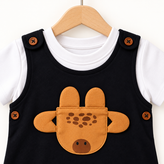 Navy Giraffe Dungaree Set