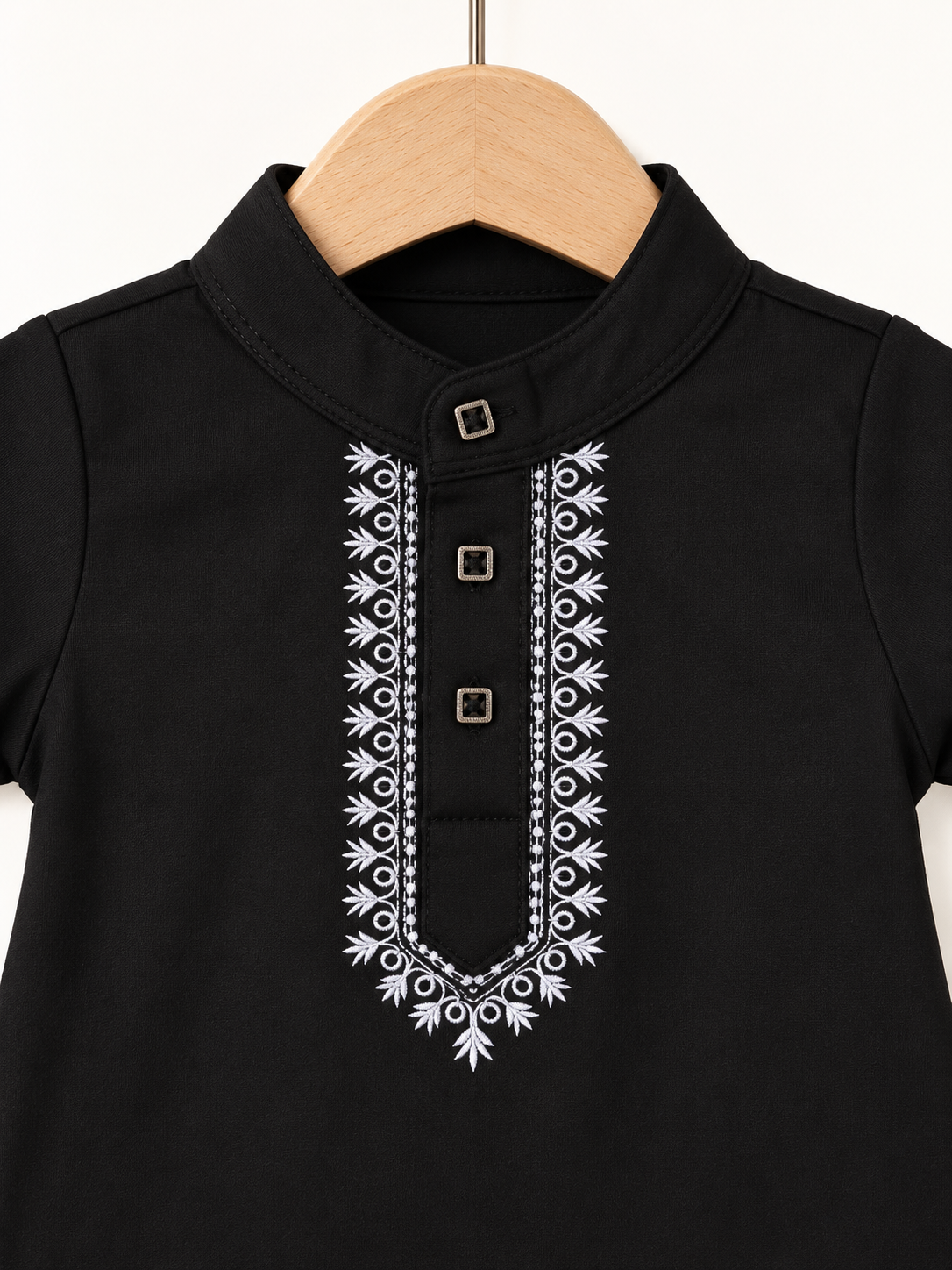 Embroidered Kurta Baby Romper – Black & White