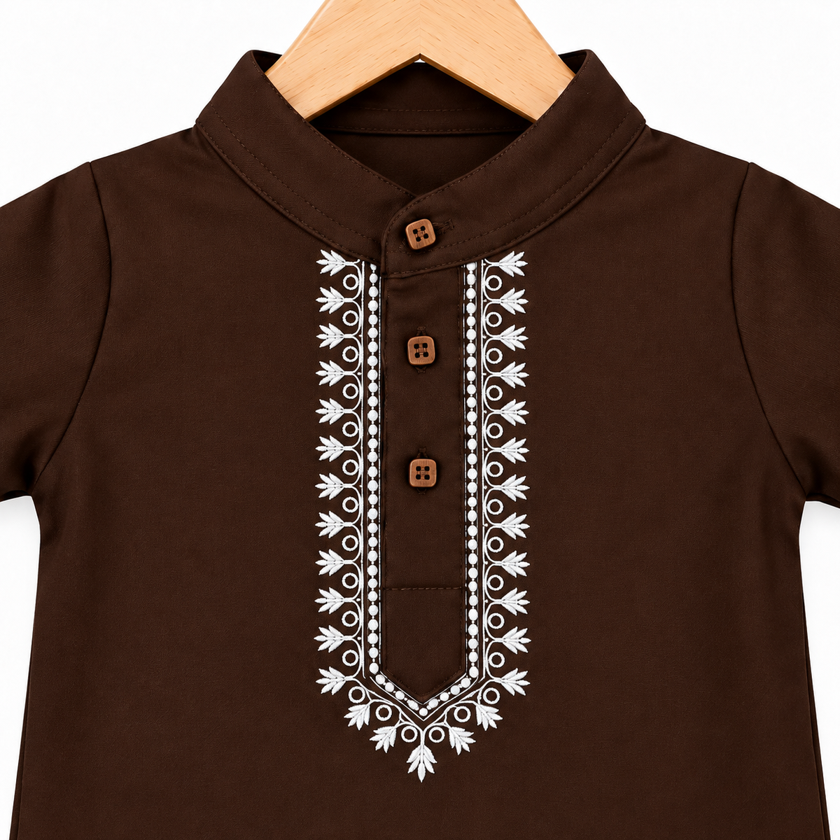Embroidered Kurta Baby Romper – Dark Brown & White