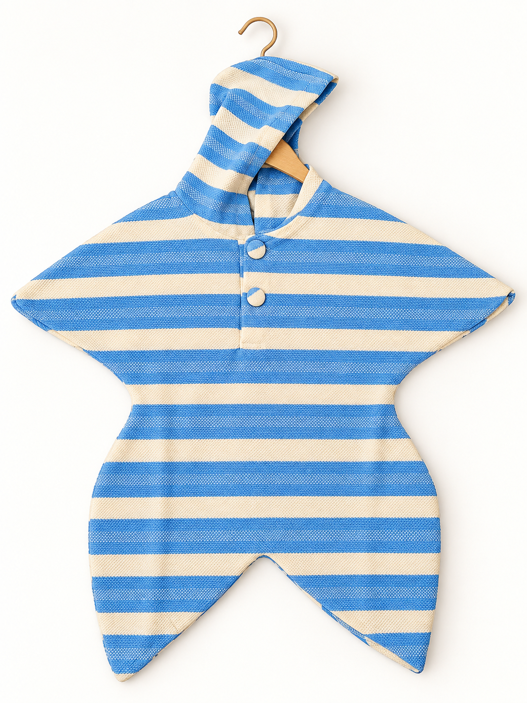 Striped Hooded Poncho Baby Romper – Sky Blue & Cream