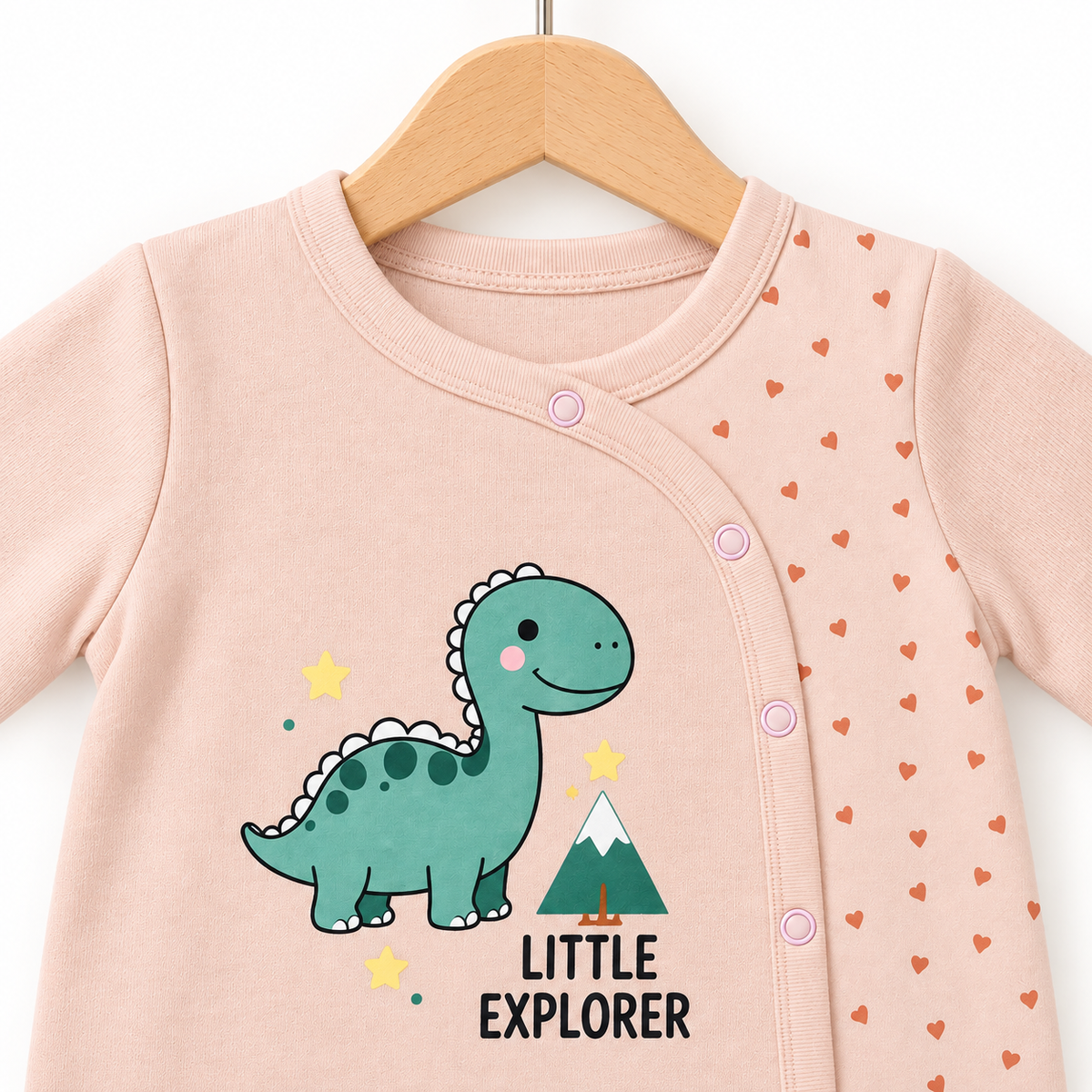 Little Explorer Dinosaur Baby Romper – Blush Beige