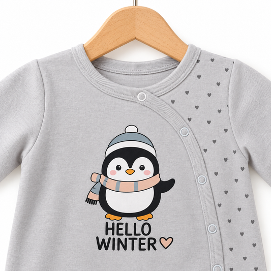 Grey Winter Penguin Romper