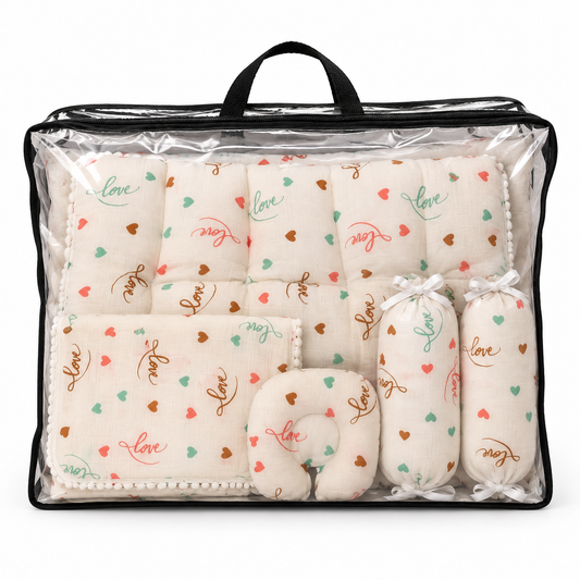 Love Hearts Muslin Baby Bedding Set 5 Pieces