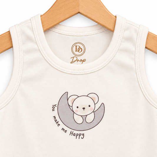 Happy Bear Moon Baby Bodysuit Ivory