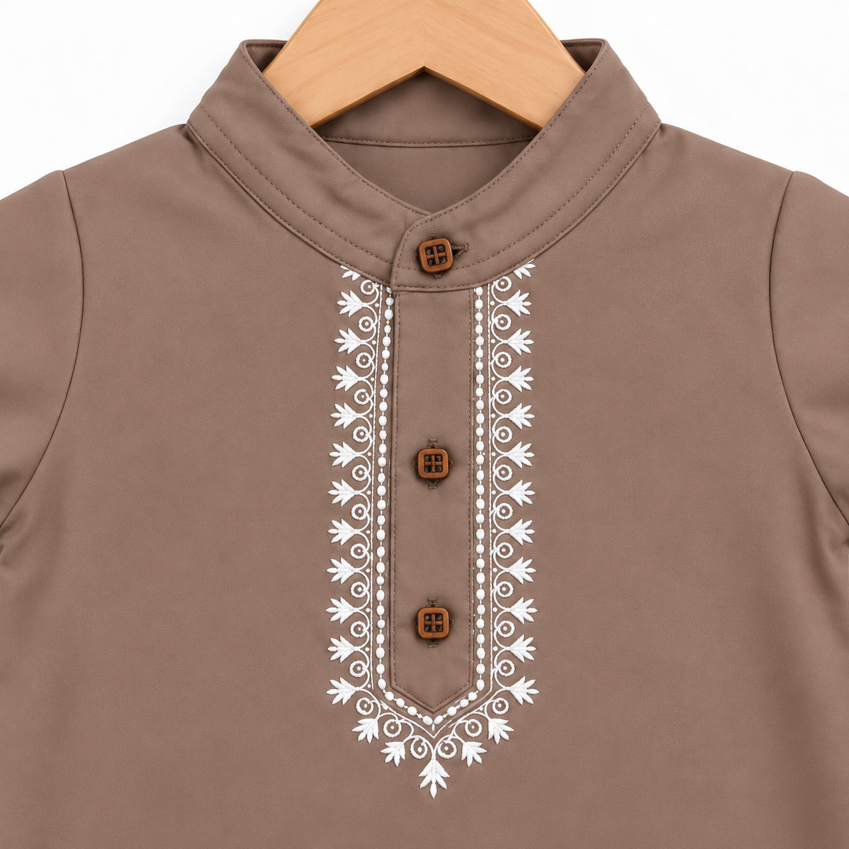 Embroidered Kurta Baby Romper – Taupe & White