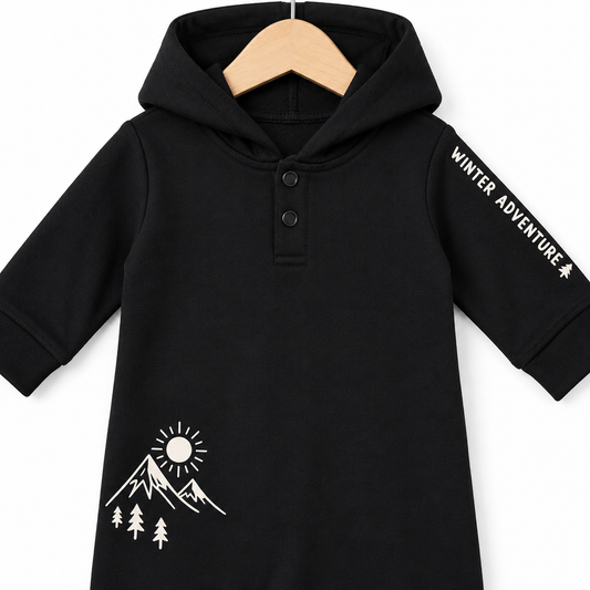 Black Winter Adventure Fleece Romper