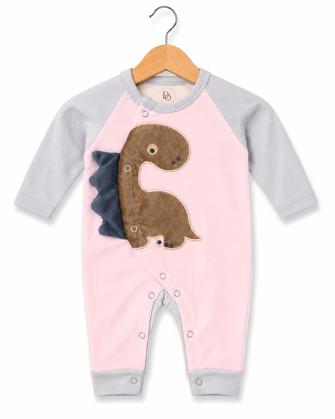 Dino Charm Romper – Baby Pink & Ash Grey