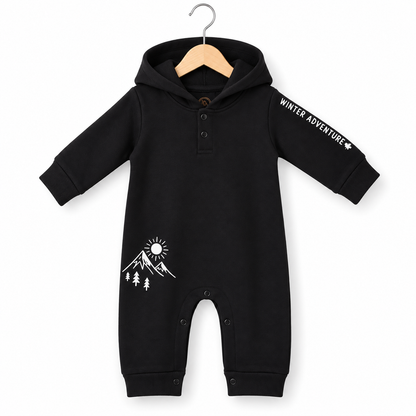 Black Winter Adventure Fleece Romper