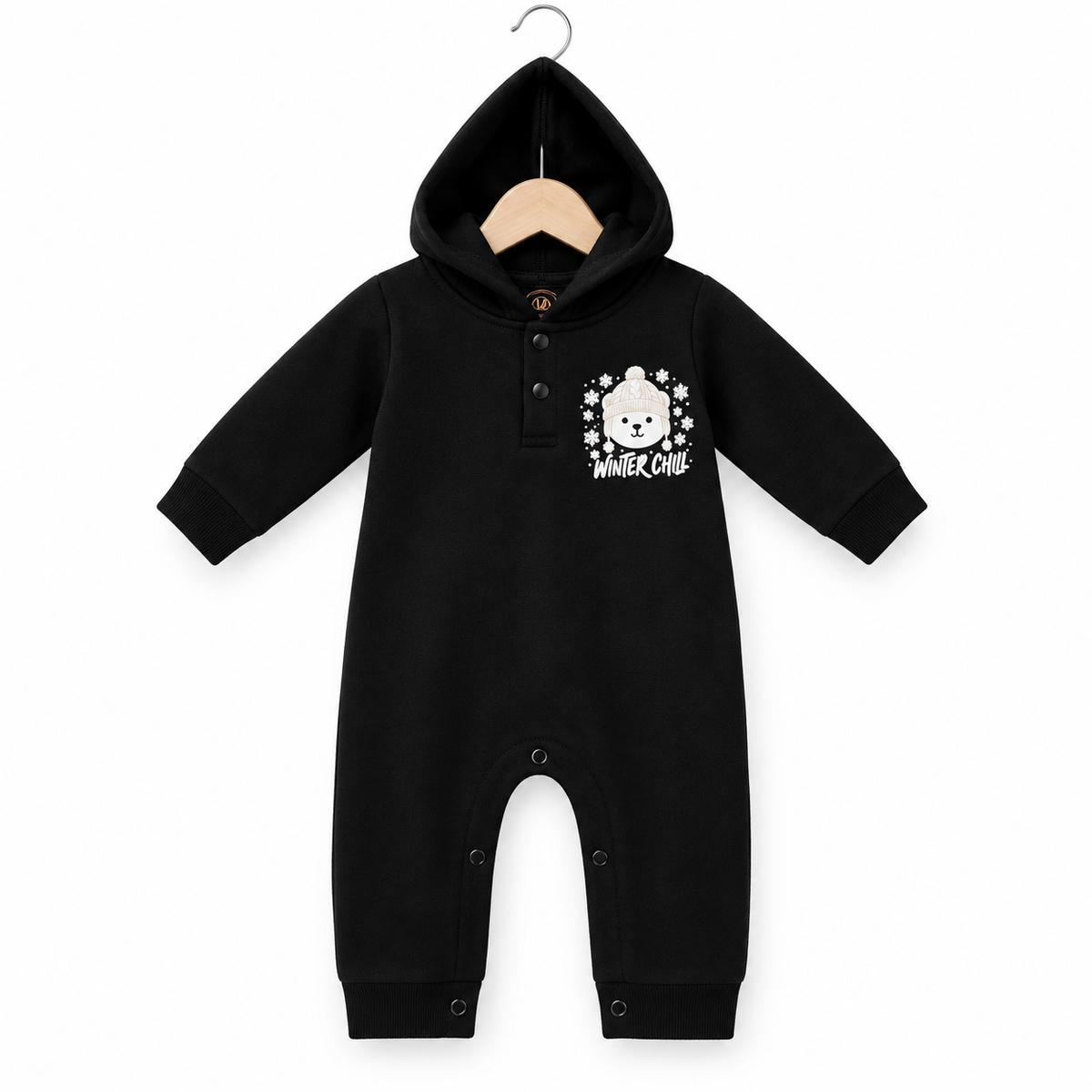 Black Winter Bear Fleece Romper
