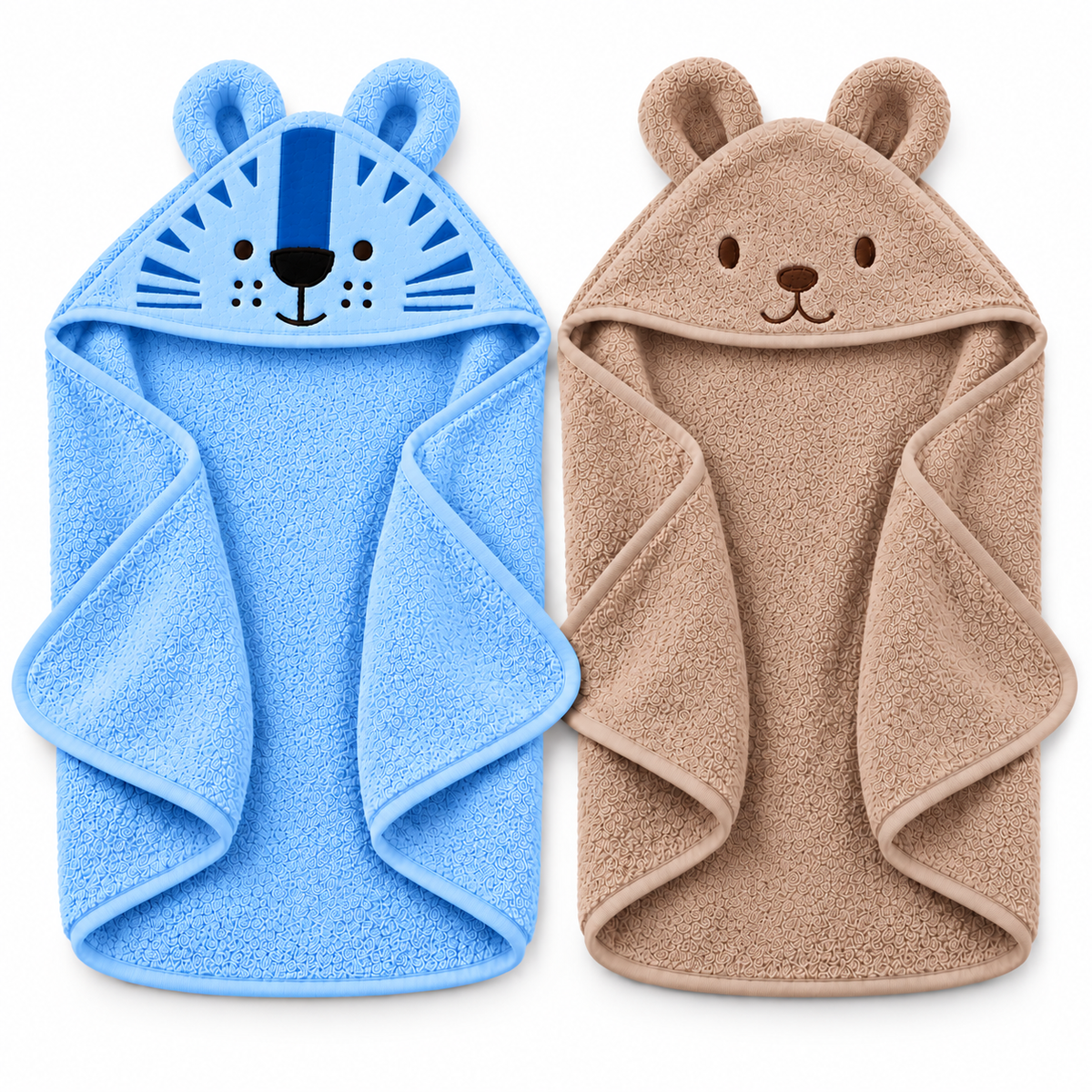 Tiger & Bear Hooded Baby Towels (Pack of 2)