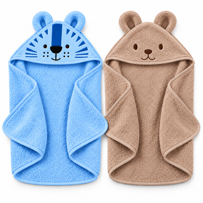 Tiger & Bear Hooded Baby Towels (Pack of 2)
