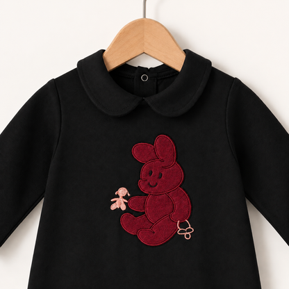 Bunny Embroidered Romper Charcoal