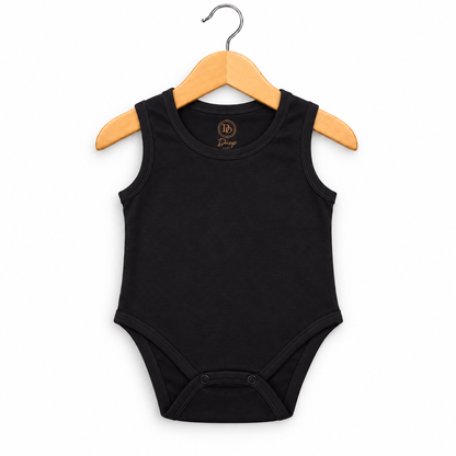 Plain Sleeveless Baby Bodysuit  Charcoal Black