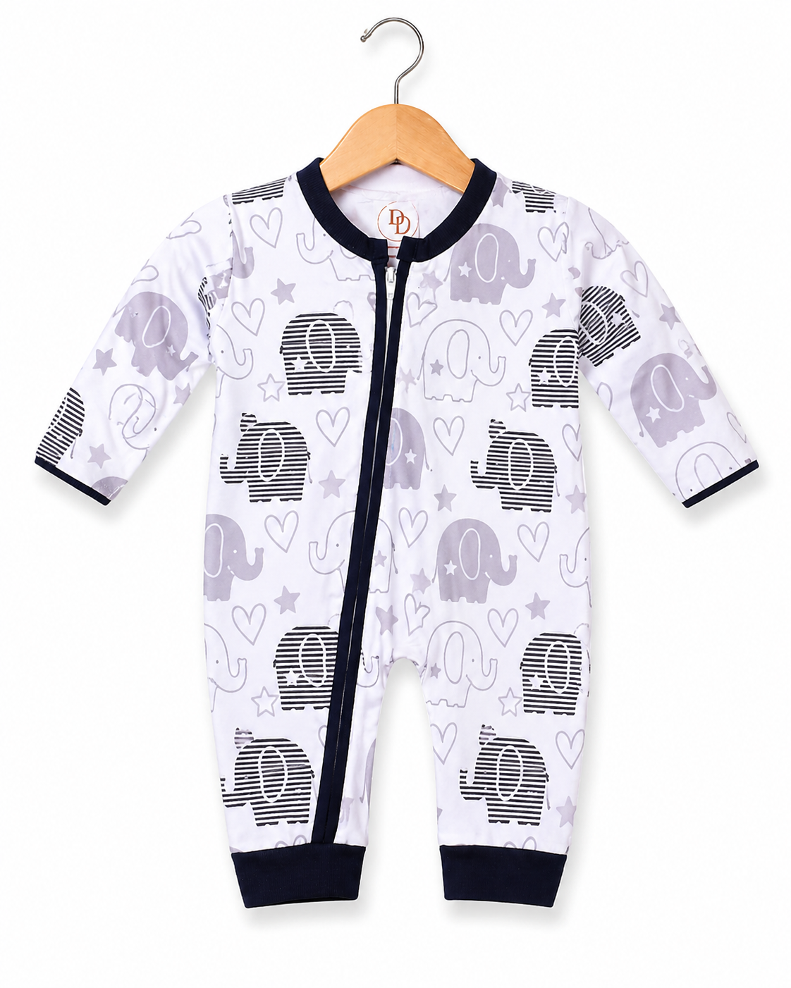 Elephant Bliss Romper – White Grey Mix