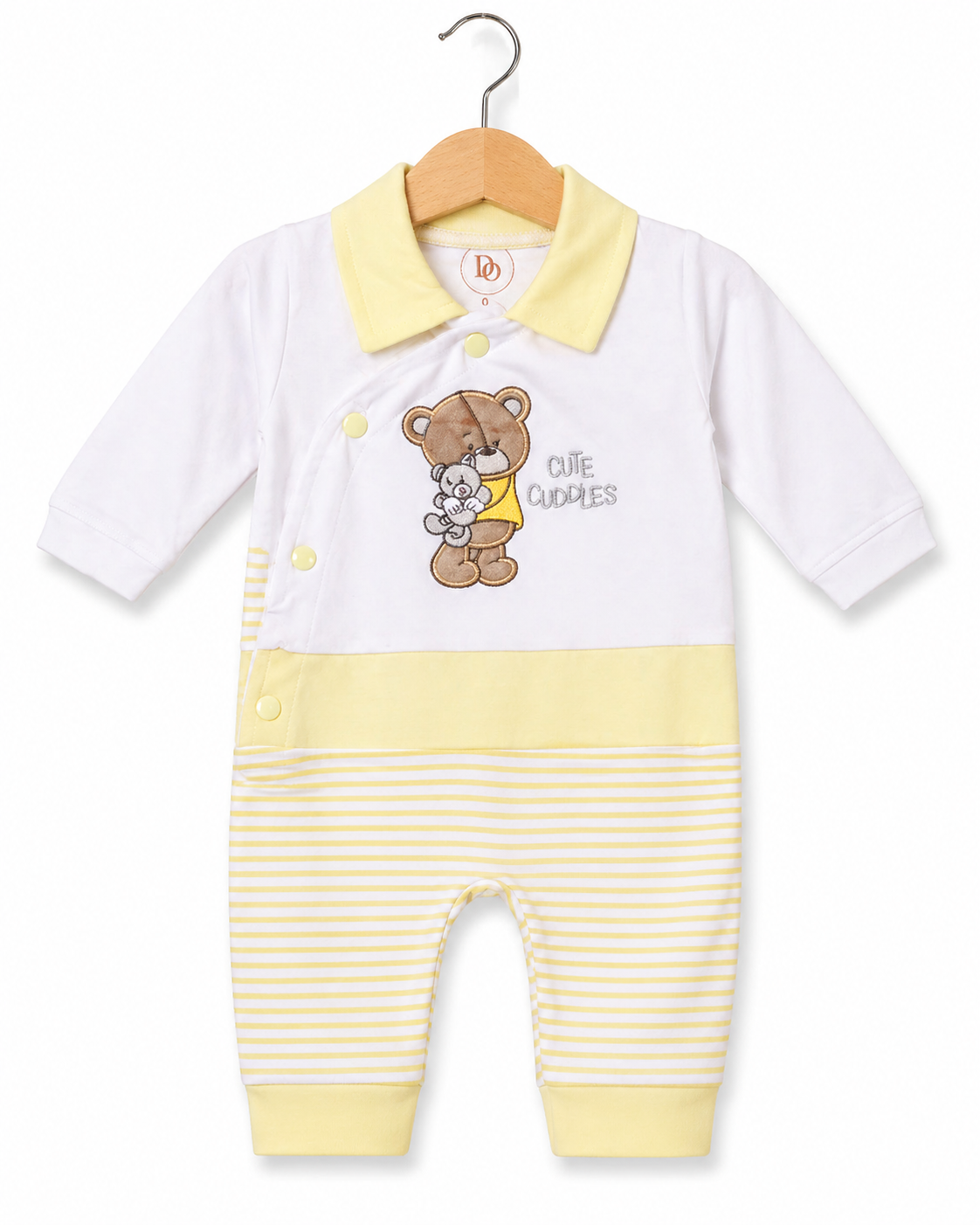 Cuddle Bear Romper – White & Butter Yellow