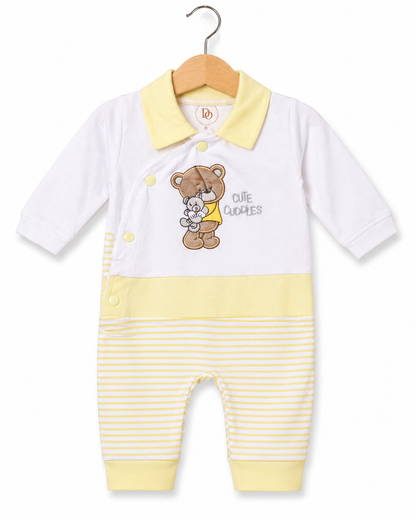 Cuddle Bear Romper – White & Butter Yellow