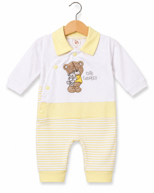 Cuddle Bear Romper – White & Butter Yellow