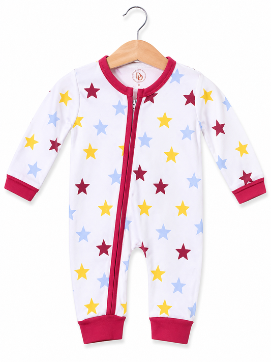 Stellar Star Luxe Romper – White, Red & Multicolor