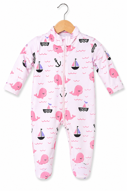 Pink Seafarer Romper – Pink & White