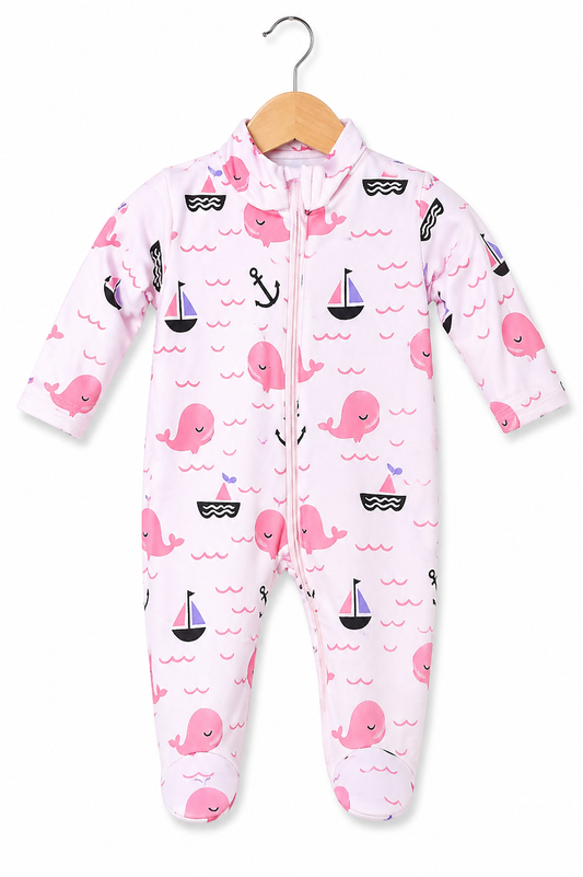 Pink Seafarer Romper – Pink & White