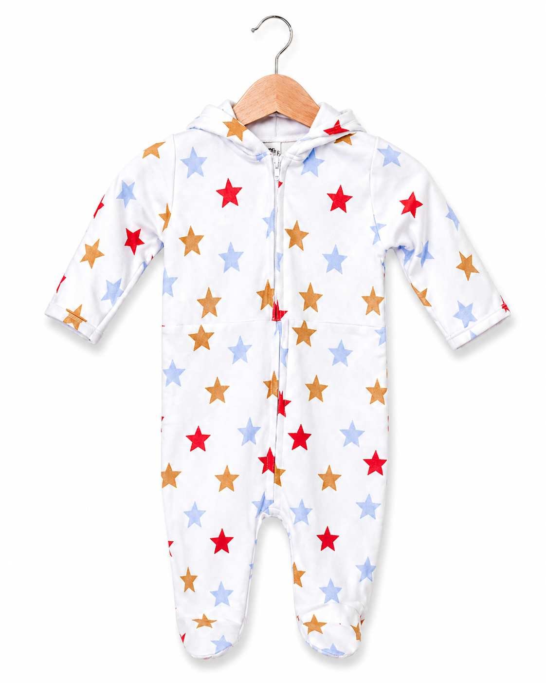 Starry Luxe Zip Romper – White & Multicolor Stars