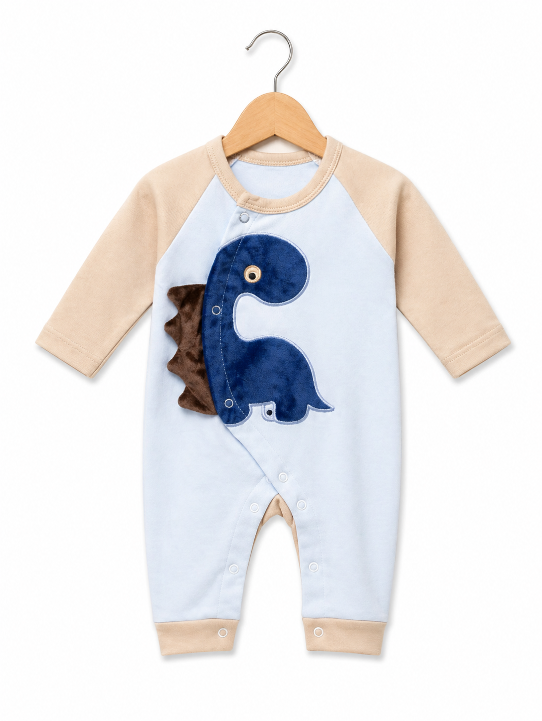 Dino Charm Romper  – Blue & Sand Beige