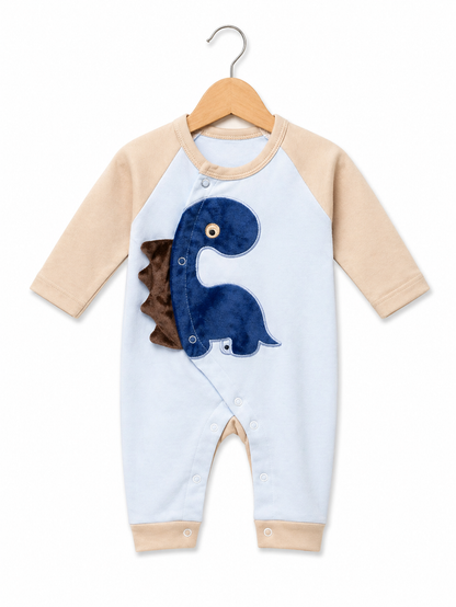 Dino Charm Romper  – Blue & Sand Beige