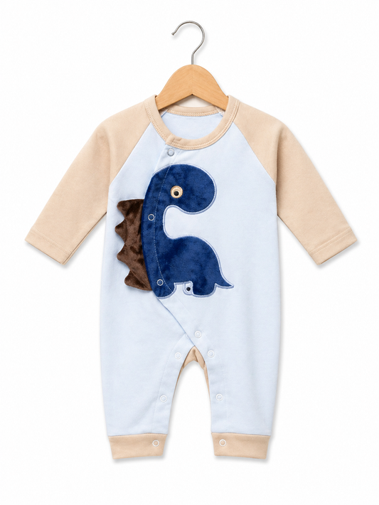 Dino Charm Romper  – Blue & Sand Beige