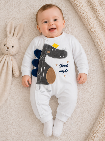 Dino Charm Romper  – White & Navy Blue