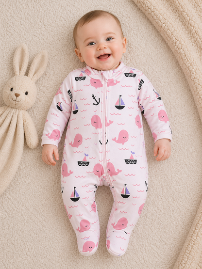 Pink Seafarer Romper – Pink & White