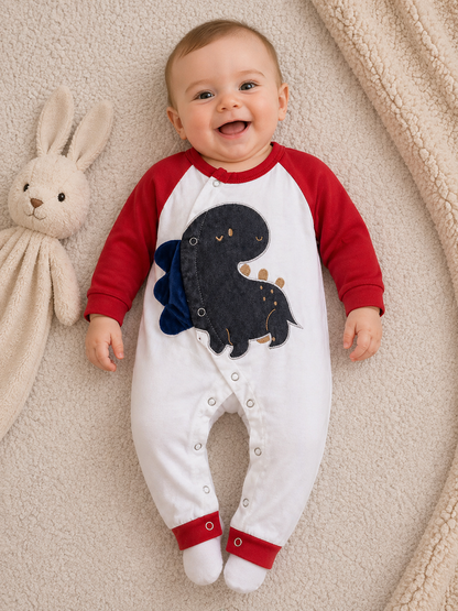 Dino Charm Romper  – Red & White