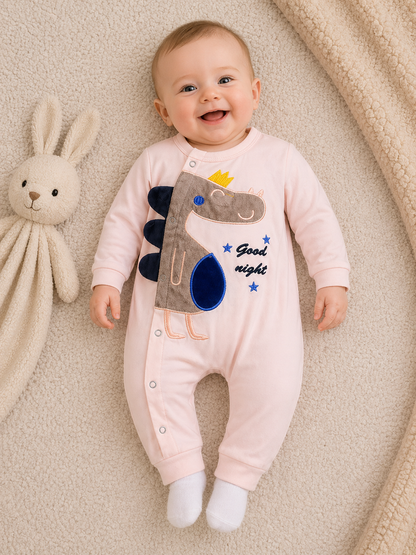 Dino Charm Romper  – Blush Pink & Blue