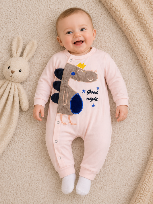 Dino Charm Romper  – Blush Pink & Blue