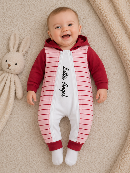 Little Angel Hooded Baby Romper (White & Red)