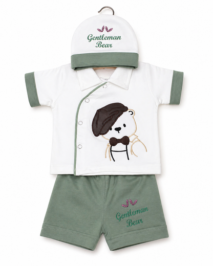 Gentleman Bear Set-White & Olive Sage