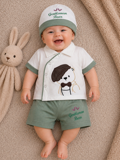 Gentleman Bear Set-White & Olive Sage