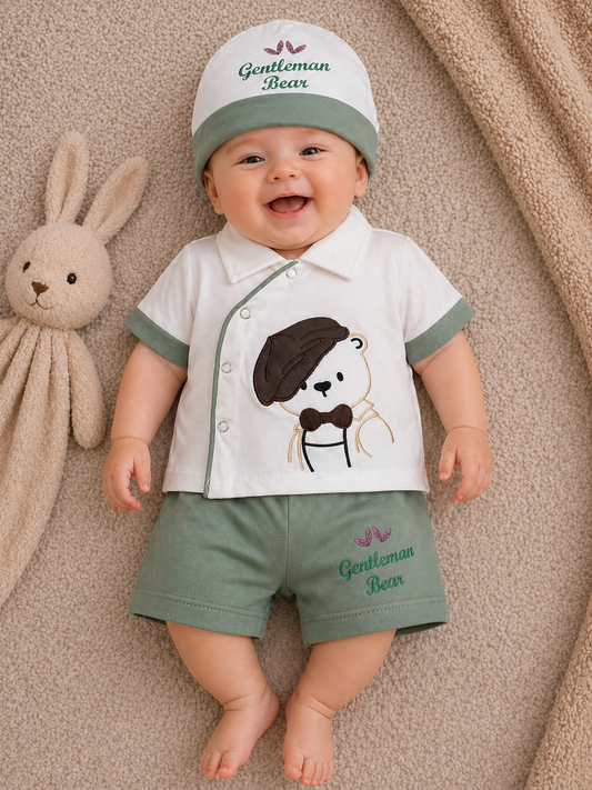 Gentleman Bear Set-White & Olive Sage