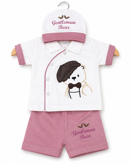 Gentleman Bear Set– White & Mauve