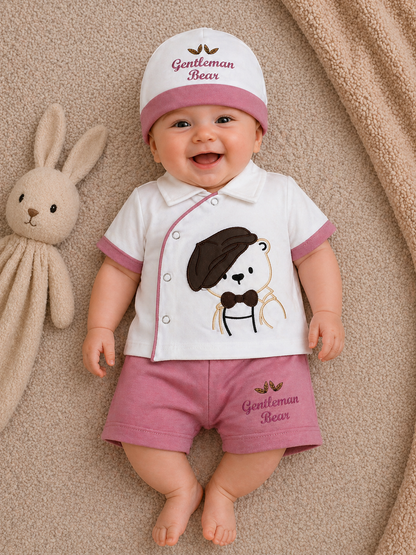 Gentleman Bear Set– White & Mauve