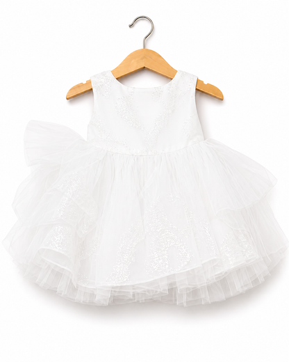 Infant Girls Net Fancy Frock -White