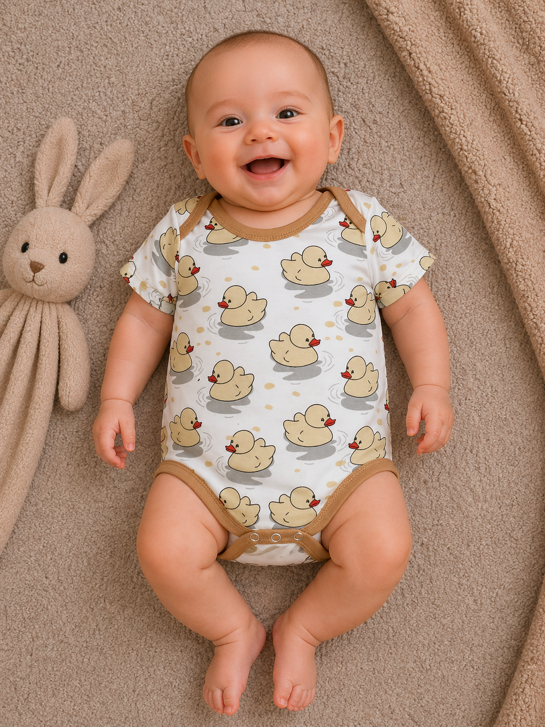 Mini Duck Bodysuit – Ivory & Caramel